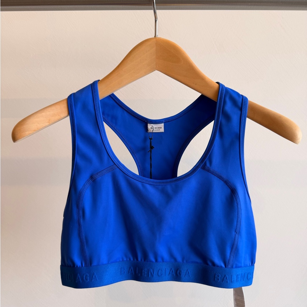 NWT Balenciaga Activewear Sports Bra Logo Blue Racerback Athleisure Size M